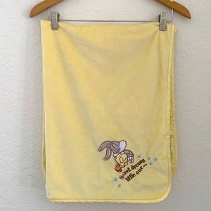 Baby Looney Tunes Tweety Bird Bugs Bunny Yellow Crib Blanket Satin Back & Trim